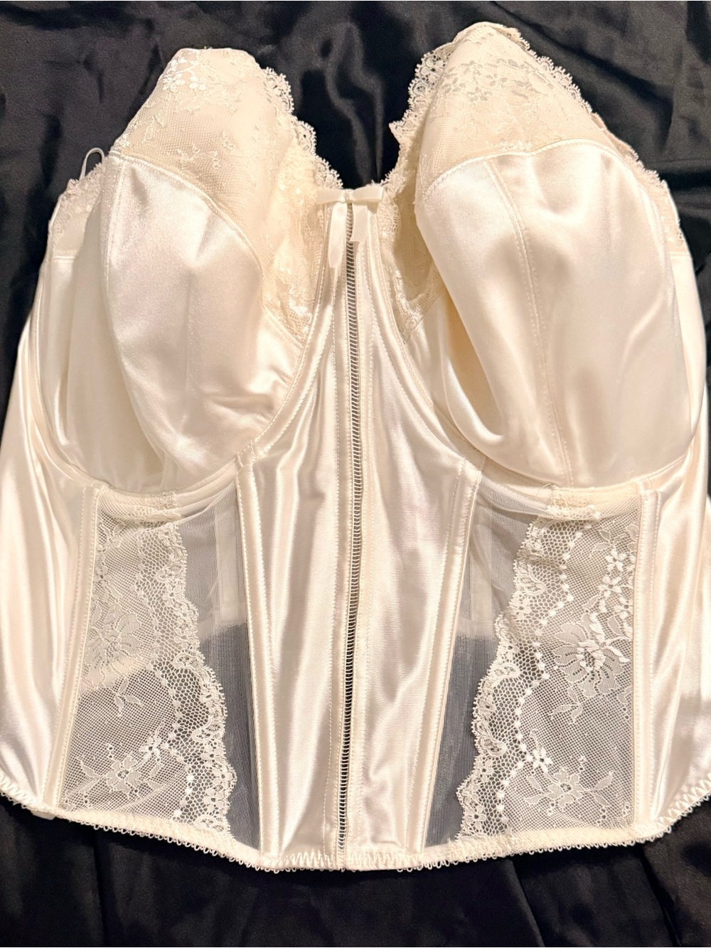 Elomi Bridal Longline Bustier Bra Corset 42H Cream Satin Lace EL8502